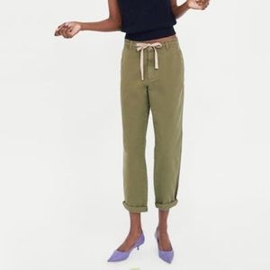 Zara Olive Green Drawstring Chinos